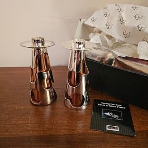 EPISODE Silver Plated Modern Sculptural Candle Holders Set of 2 with Box 22375